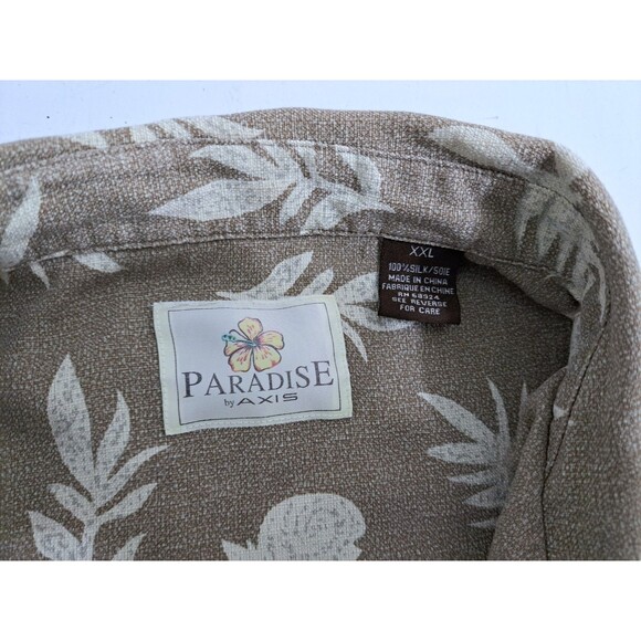 Hawaiian Shirt Men's 2XL Silk Tropical Island Brown Paradise Floral Tiki Party - Picture 3 of 6